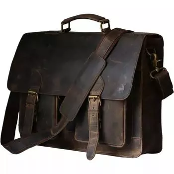 Кожаная сумка для ноутбука для мужчин, деловая сумка-мессенджер, портфель для офиса 10 x 13 in темно-коричневого