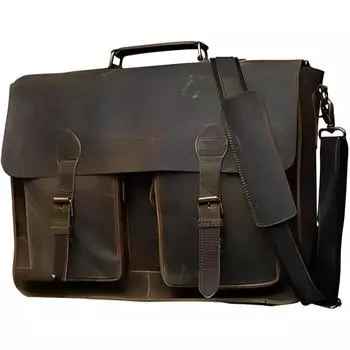 Кожаная сумка для ноутбука для мужчин, деловая сумка-мессенджер, портфель для офиса 10 x 13 in темно-коричневого