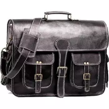 Кожаная сумка для ноутбука для мужчин и женщин | Черная мужская сумка-портфель из натуральной кожи в винтажном стиле. Кожаная сумка-мессенджер ручной работы. 18 x 13 x 4 in чёрный