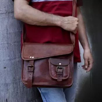 Кожаная сумка для планшета, подарок для него и для нее, кожаная сумка через плечо, портфель-сумка, сумка для компьютера ручной работы, сумка для планшета для него 9 x 11 x 3 in коричневый