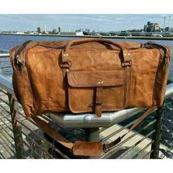 Кожаная сумка для путешествий Goat Duffel Багаж для спортзала Винтаж Коричневый Подлинная Новая Большая мужская 24 X 9 X 9 коричневый