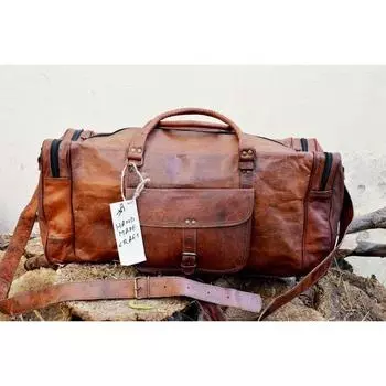 Кожаная сумка для путешествий Goat Duffel Gym Bag Винтаж Подлинная Коричневый Новый Мужской Мужчины 24 x 9 x 7 in коричневый