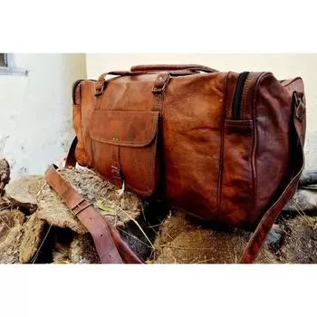 Кожаная сумка для путешествий Goat Duffel Gym Bag Винтаж Подлинная Коричневый Новый Мужской Мужчины 24x9x7.5 коричневый