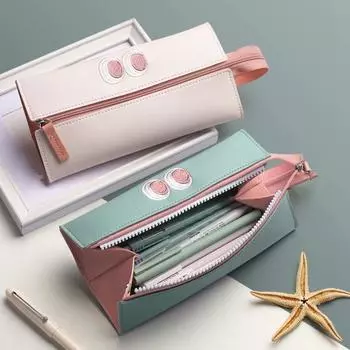 Кожаная сумка для ручек Ins большой емкости, пенал для девочек-студенток старших классов розовый