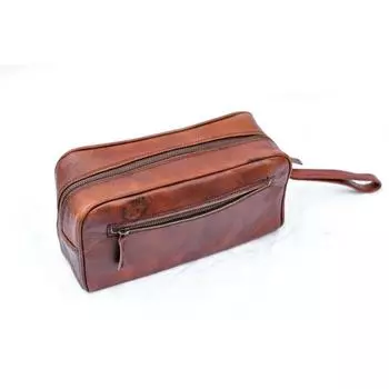 Кожаная сумка для туалетных принадлежностей для мужчин, Сумка для туалетных принадлежностей из натуральной кожи для мужчин и женщин Портативный дорожный водонепроницаемый комплект Dopp Стильный и практичный 9.5 x 5 x 4 in коричневый