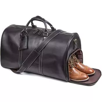 Кожаная сумка для выходного дня с отделением для обуви, классическая мужская кожаная дорожная сумка на молнии YKK (черный) чёрный