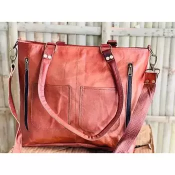 Кожаная сумка для женщин, большая сумка из натуральной козьей кожи, большая сумка ручной работы 12X16X4 дюймов 16 x 12 x 4 in коричневый