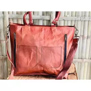 Кожаная сумка для женщин, большая сумка из натуральной козьей кожи, большая сумка ручной работы 12X16X4 дюймов 16 x 12 x 4 in коричневый