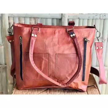 Кожаная сумка для женщин, большая сумка из натуральной козьей кожи, большая сумка ручной работы 12X16X4 дюймов 16 x 12 x 4 in коричневый