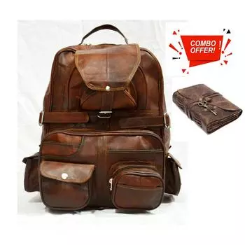 Кожаная Сумка Goat Натуральная Винтажная Сумка Рюкзак Для Ноутбука Коричневый Рюкзак. С комбинированным кожаным дневником 17 x 12 x 10 in коричневый