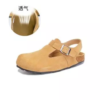 Кожаная сумка голова сандалии женские 2025 лето новые ретро универсальные пляжные туфли повседневные плоские уличные женские туфли прилив 35