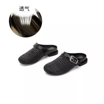 Кожаная сумка голова тапочки женские 2025 лето новые овчина подушка французские сандалии повседневные универсальные полу-шлепанцы модная женская обувь 35