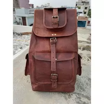 Кожаная сумка из козы, мужской рюкзак, винтажный рюкзак для ноутбука, коричневый, через плечо 16 x 8 x 8 in коричневый