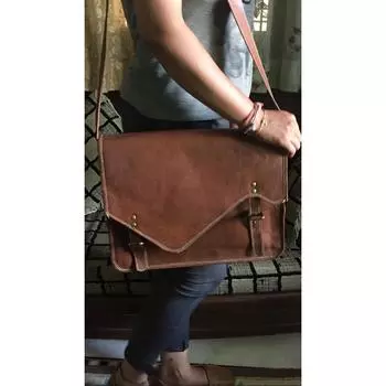 Кожаная сумка из натуральной кожи, винтажный мужской деловой портфель для ноутбука, сумка-портфель 11 x 15 x 4 in коричневый