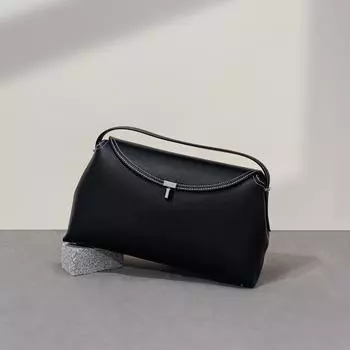 Кожаная сумка-клапан, Нишевая и элитная, Сумка через плечо на одно плечо, Универсальная для поездок на работу, Застежка-замок T-lock, Вместительная дамская сумка чёрный