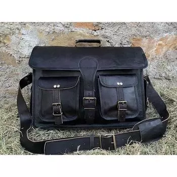 Кожаная сумка Кожаная сумка-мессенджер Кожаная сумка-саквояж Сумка для ноутбука Сумка через плечо Кожаная сумка через плечо 11 x 15 x 5 in чёрный