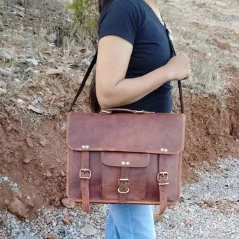 Кожаная сумка, кожаная сумка-портфель, кожаный портфель, кожаный портфель для ноутбука, мужская сумка-мессенджер через плечо 13 x 10 x 4 in коричневый