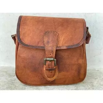 Кожаная сумка кросс-боди, сумка-мессенджер, сумка-тоут, сумка-сатчел, женская, винтажная, из воловьей кожи 9 x 7 x 3 in коричневый