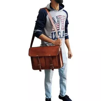 Кожаная сумка-мессенджер, чехол для ноутбука, офисный портфель, подарок для мужчин, компьютерная сумка через плечо, 16 дюймов 17 X 5 X 12 коричневый