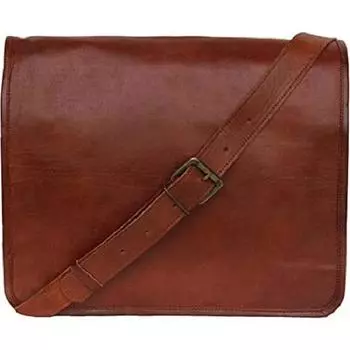 Кожаная сумка-мессенджер, чехол для ноутбука, офисный портфель, подарок для мужчин, компьютерная сумка через плечо, 13 дюймов 13 X 4 X 11 коричневый