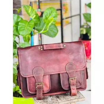 Кожаная сумка-мессенджер через плечо Коллаж Сумка-портфель для ноутбука Мужская 18 x 14 x 6 in коричневый