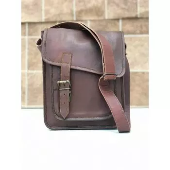 Кожаная сумка-мессенджер через плечо (Винтаж Браун) Женское настоящее 11 x 9 x 4 in коричневый