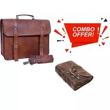 Кожаная сумка-мессенджер для мужчин и женщин, винтажный кожаный портфель ручной работы, офисная сумка для ноутбука и компьютера. С комбинированным кожаным дневником 16 x 12 x 5 in коричневый