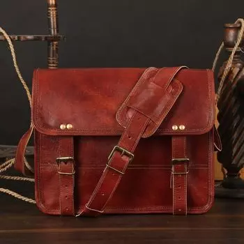 Кожаная сумка-мессенджер для мужчин, кожаный портфель для ноутбука через плечо, лучшая компьютерная сумка, Рождественский подарок для мужчин и женщин 13 x 10 x 4 in коричневый