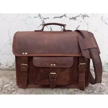 Кожаная сумка-мессенджер для мужчин, портфель из кожи буйвола, сумка для ноутбука, дорожная сумка ручной работы, коричневая сумка через плечо, лучший подарок на День благодарения 11 x 15 x 4 in коричневый