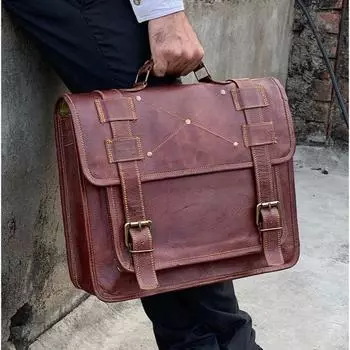 Кожаная сумка-мессенджер для ноутбука, коричневая кожаная сумка для ноутбука, задняя часть ноутбука, большая кожаная сумка, офисный портфель, рождественский подарок 11 x 9 x 3 in коричневый