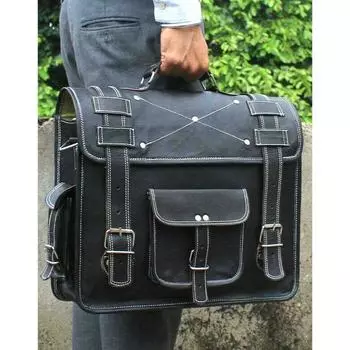 Кожаная сумка-мессенджер для ноутбука, рюкзак, сумка через плечо, портфель унисекс 18 x 13 x 5 in чёрный