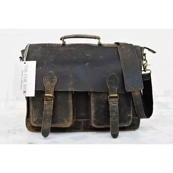 Кожаная сумка-мессенджер для ноутбука, винтажная черная сумка ручной работы в деревенском стиле, мужская сумка-портфель, рождественский подарок, кожаная сумка до 80 лет #FS31 15 x 11 x 4 in коричневый