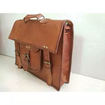 Кожаная сумка-мессенджер. Настоящая сумка-портфель. Винтажная сумка-портфель для ноутбука. 9X11 коричневый