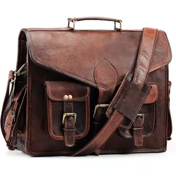 Кожаная сумка-мессенджер ручной работы, сумки для ноутбука, портфель для компьютера, унисекс(15 дюймов) 15 x 11 x 4 in коричневый