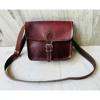 Кожаная сумка-мессенджер с седельной прострочкой 7 x 9 x 3 in коричневый