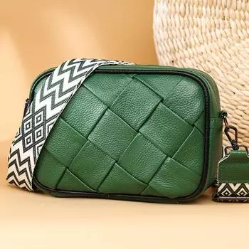 Кожаная сумка-мессенджер с широким плечевым ремнем, популярная женская сумка премиум-фактуры, ретро-сумка хаки