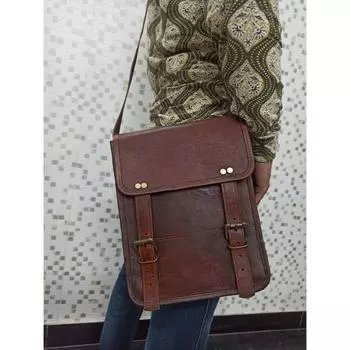 Кожаная сумка-мессенджер, сумка через плечо из козьей кожи, женская сумка через плечо 11 x 9 x 3 in коричневый