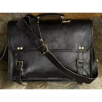 Кожаная сумка-мессенджер Сумка для ноутбука Черная сумка Кожаная сумка-саквояж Портфель Боковая сумка Сумка через плечо 11 x 15 x 5 in чёрный