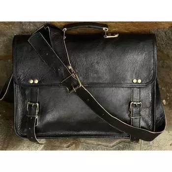 Кожаная сумка-мессенджер Сумка для ноутбука Черная сумка Кожаная сумка-саквояж Портфель Боковая сумка Сумка через плечо 15 x 11 x 4 in чёрный