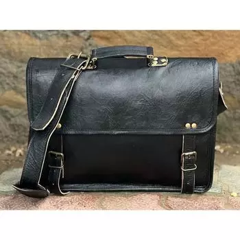 Кожаная сумка-мессенджер Сумка для ноутбука Черная сумка Кожаная сумка-саквояж Портфель Боковая сумка Сумка через плечо 15 x 11 x 4 in чёрный