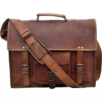 Кожаная сумка-мессенджер, винтажная сумка-портфель, сумки через плечо для мужчин и женщин, офисная сумка унисекс, 15 дюймов 15 X 4 X 11 in коричневый