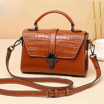 Кожаная Сумка Модная Универсальная Наплечная Женская Сумка Трендовая Женская Повседневная Сумка-Мессенджер из Коровьей Кожи Новая