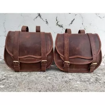 Кожаная сумка Мотоциклетная седельная сумка Коричневые кожаные седельные сумки из кожи буйвола Корзины 2 боковые сумки Велосипедная сумка для багажа