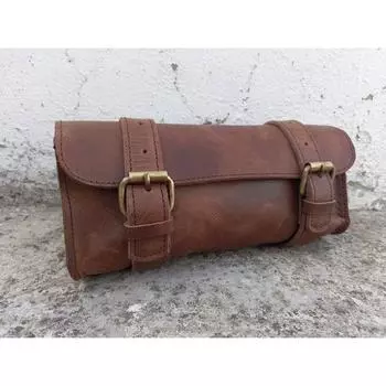 Кожаная сумка Мотоциклетная сумка Коричневая седло Кожаная сумка буйвола Маленькая сумка для велосипеда Сумка для инструментов Передняя вилка Руль Кожаная седельная сумка 10 x 5 x 4 in коричневый