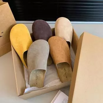 Кожаная сумка на голову Boken полутапочки женская одежда 2024 лето новый ретро Mori универсальные дышащие ленивые туфли на платформе 35