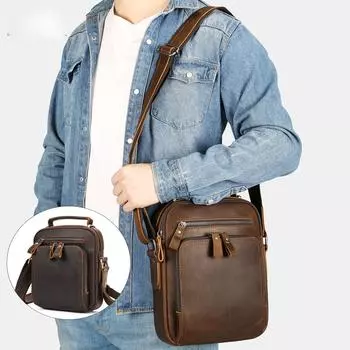 Кожаная сумка на одно плечо, многофункциональная сумка через плечо из кожи с верхним слоем, повседневная мужская деловая сумка для активного отдыха small