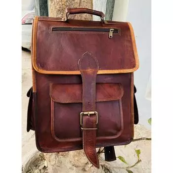 Кожаная сумка, настоящий рюкзак, дорожный рюкзак ручной работы для ноутбука, мужской новый 16 x 12 x 4 in коричневый