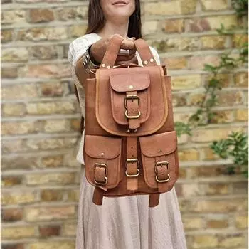 Кожаная Сумка Настоящий Рюкзак Путешествия Рюкзак S Старинные Ручной Работы Ноутбук Мужчины 10 x 13 x 4 in коричневый