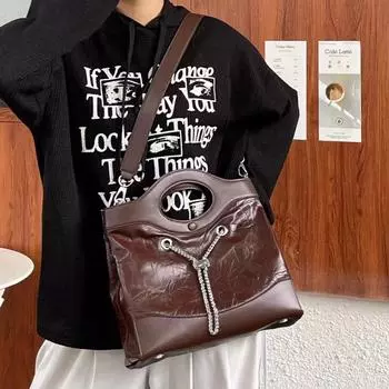 Кожаная сумка, новая плиссированная сумка на цепочке, простая сумка через плечо с широким ремнем, сумка через плечо из натуральной кожи 30x10x25cm бездна