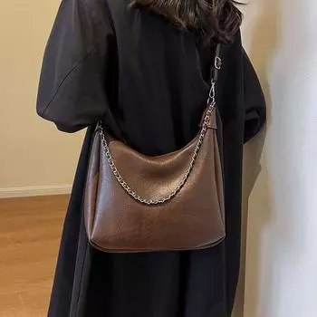 Кожаная сумка подмышки Женская сумка Сумка-тоут на цепочке Сумка через плечо через плечо кофейный